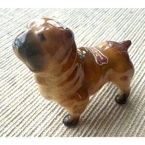 Vintage Brown Ceramic Dog bulldog Figurine Made In Japan 2”